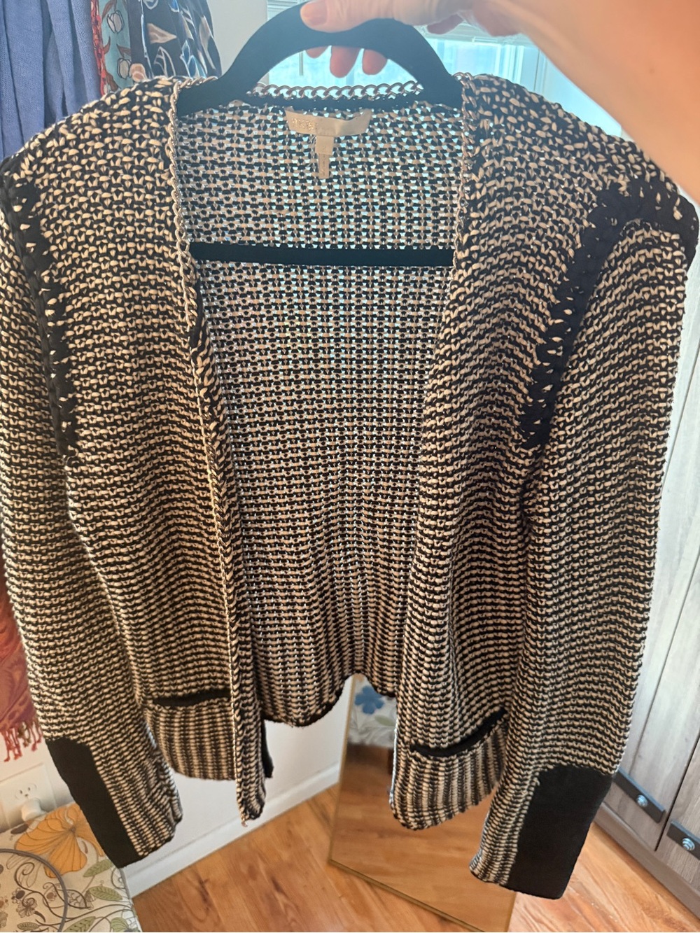 Maje jacket sweater with leather + chain details | size 2 (medium)